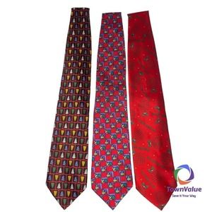 Mixed Lot of 3 Ketch Mens Tie Neckties Multicolor Red 100% Silk Woven Christmas